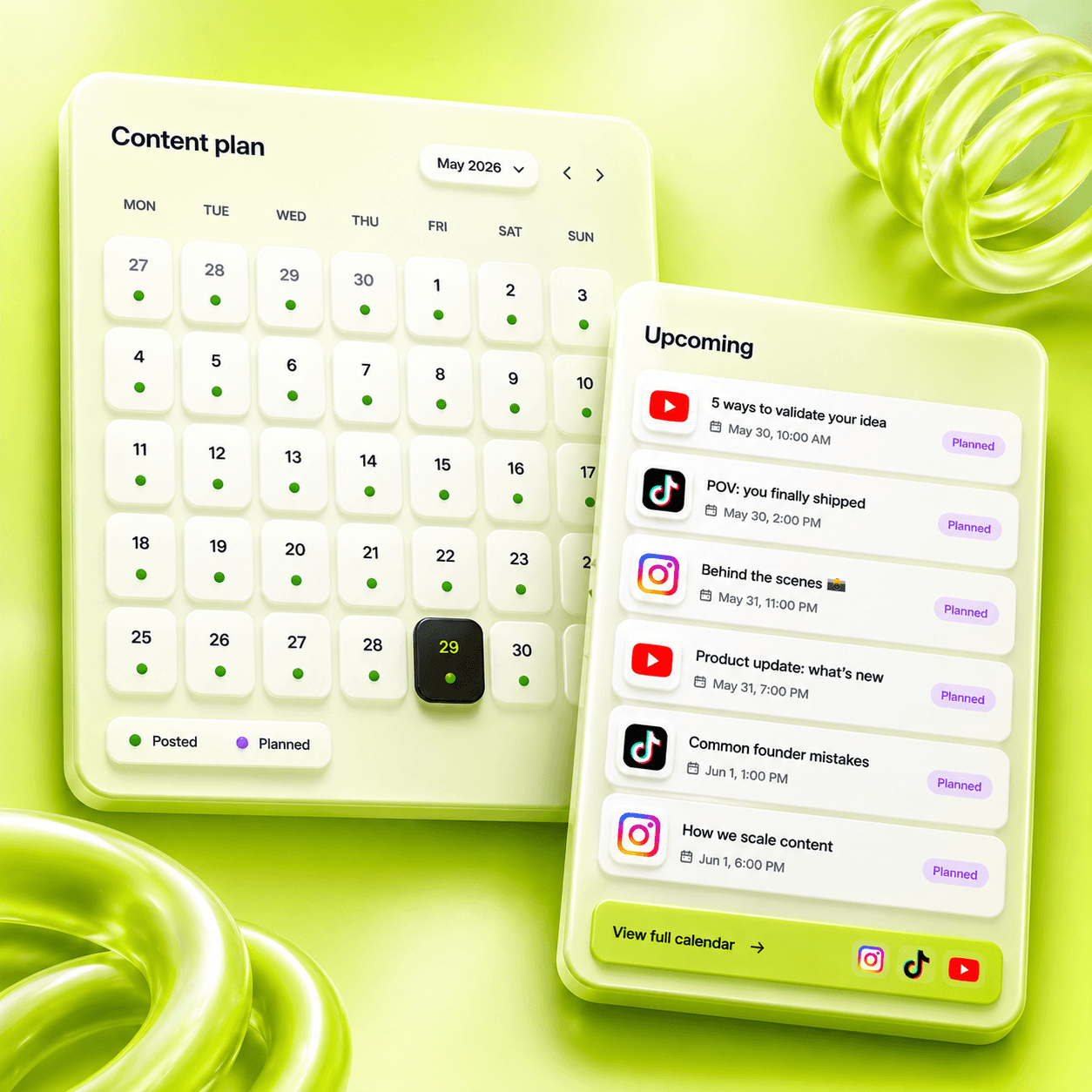 DumbSMM AI autoposting content calendar and upcoming post queue
