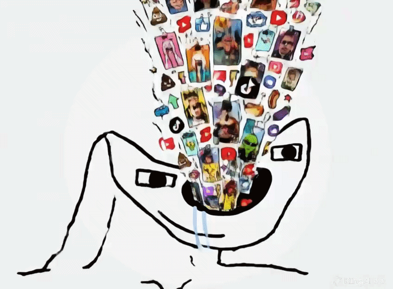 Brainrot feed pouring into a founder's mouth